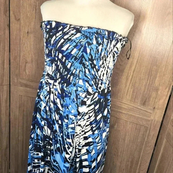 Blue and White Strapless Maxi summer Dress - Picture 4 of 8